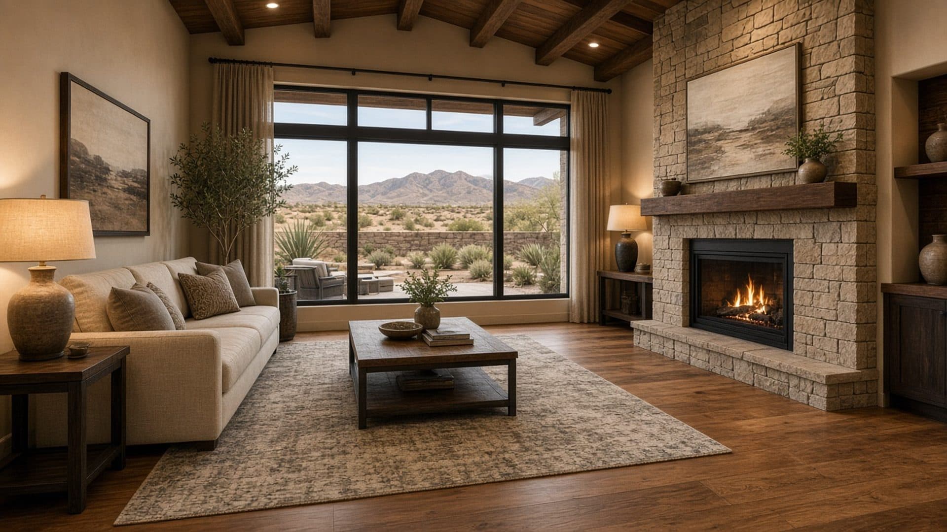 Staged living room in a Homestead West single-story ranch home, Las Vegas — Why Choose Homestead West Properties?