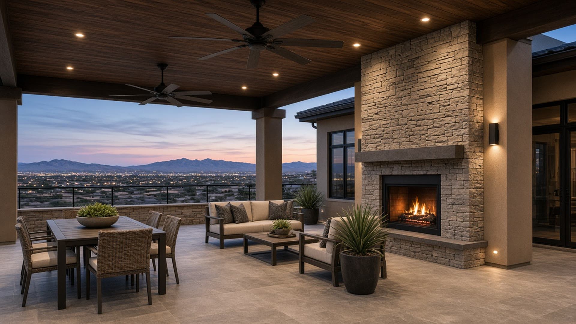 Covered outdoor living patio at a Homestead West ranch home in Las Vegas