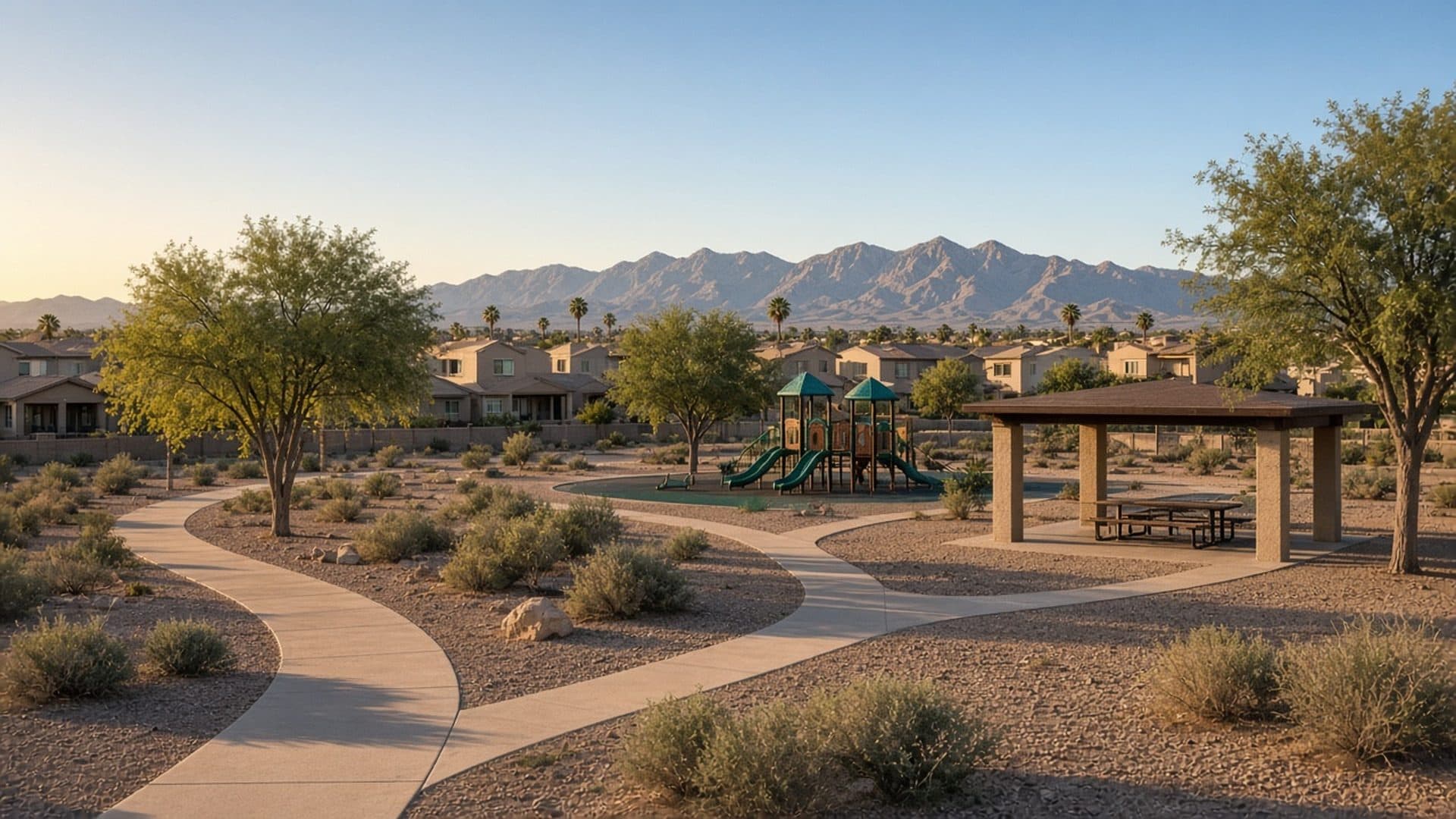 Neighborhood park with walking paths near Homestead West in Northwest Las Vegas 89149